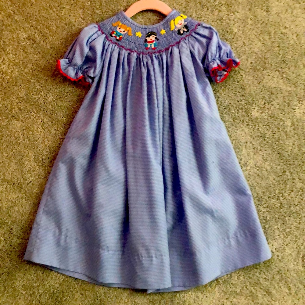 Girls superhero smocked dress